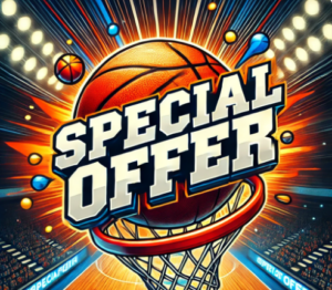 special offer with basketball through the hoop